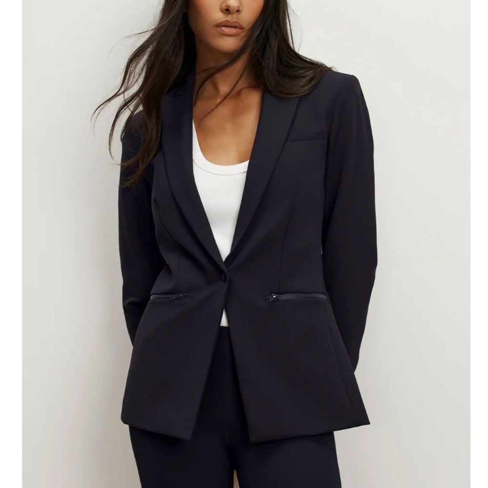 Veronica Beard 18 Iconic Scuba $645 Dickey Blazer BiStetch Jacket Navy Blue Blue